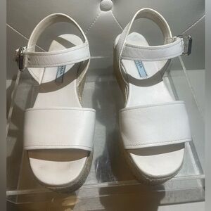 PRADA women’s platform espadrille leather sandals in white sz 35.5 - 36